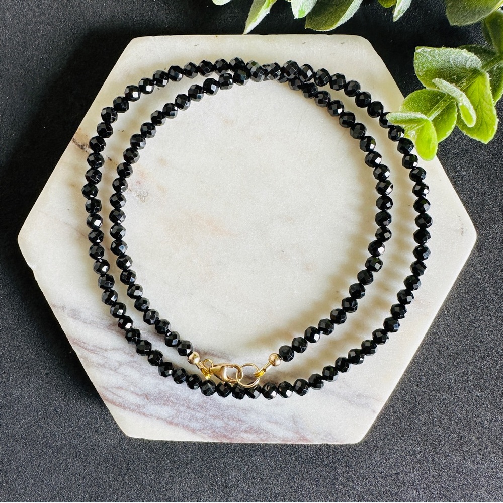 Black Tourmaline Necklace beaded choker layered 14k gold